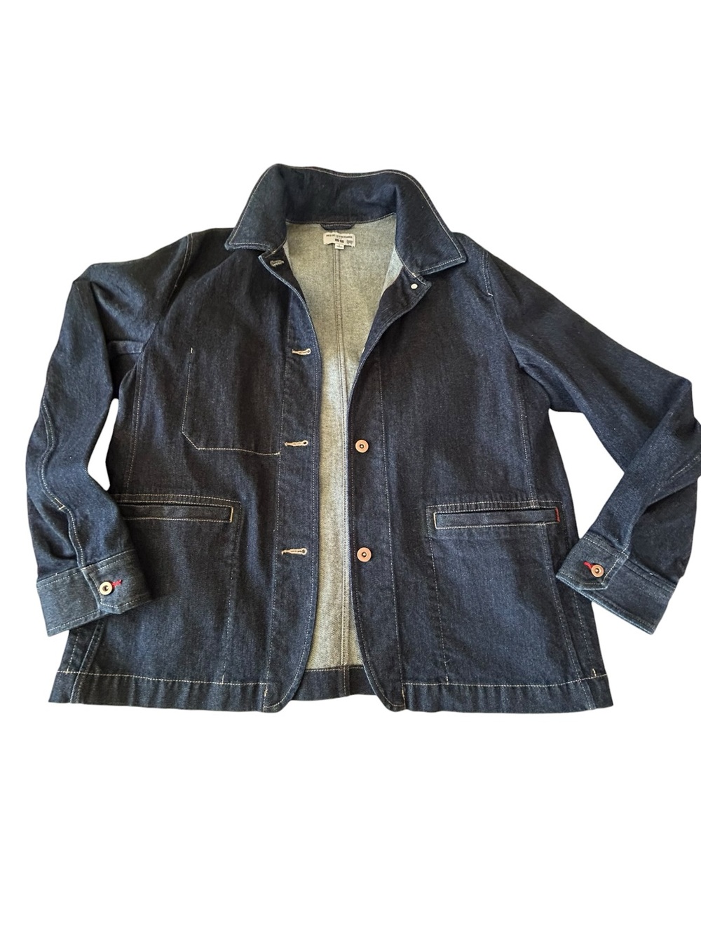UNIQLO Ines de la Fressange Denim Chore Jacket Coverall Women Size L Dark Wash - Picture 3 of 12